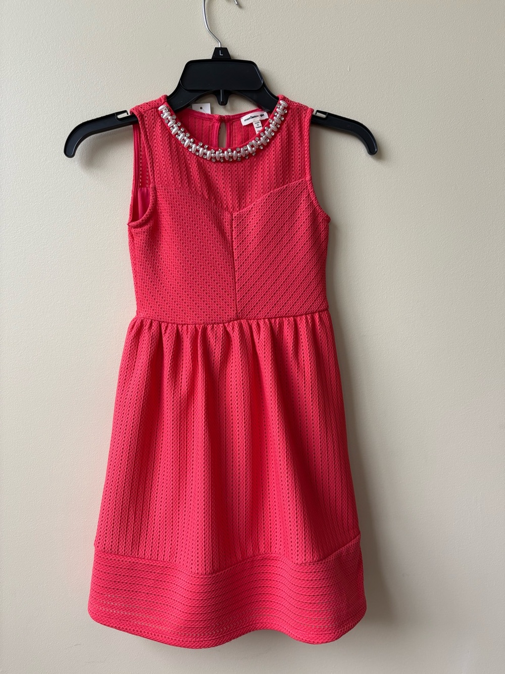 Monteau Girls' Coral Pink Sleeveless Jeweled-Neck Dress